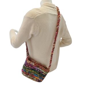 Cappelli Straworld Boho Bohemian Floral Butterfly Fabric Woven Crossbody Bag